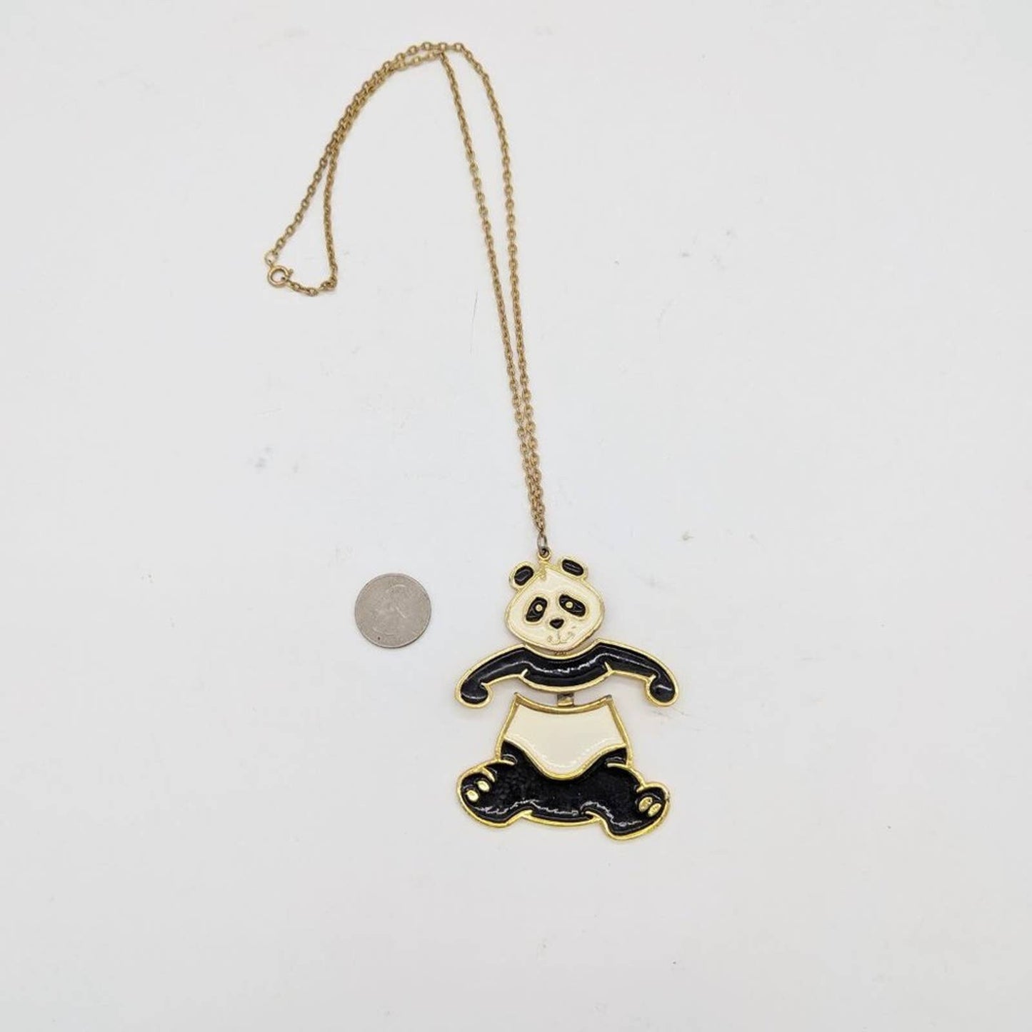 Vintage Beatrix Black and White Enamel Panda Bear Necklace 1970s