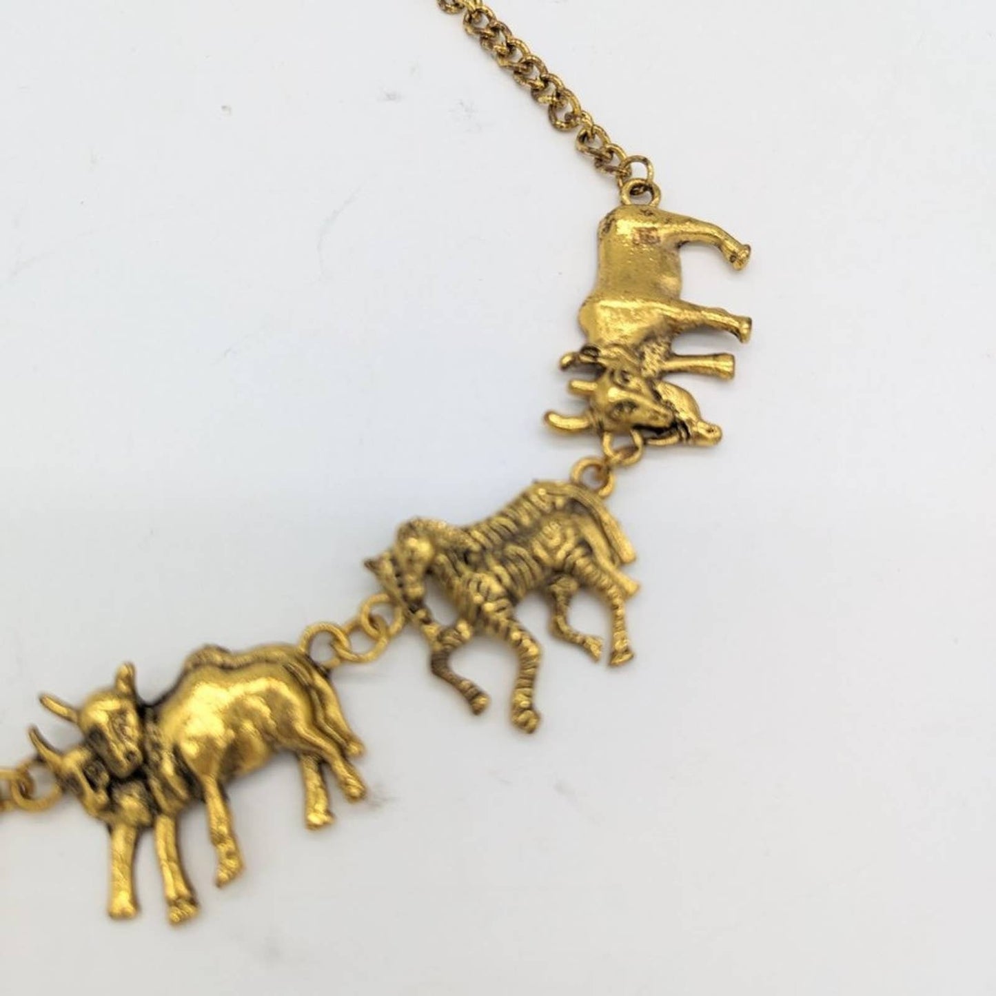 Gold Noah's Ark Statement Necklace Boat Giraffe Elephant Horse Zebra