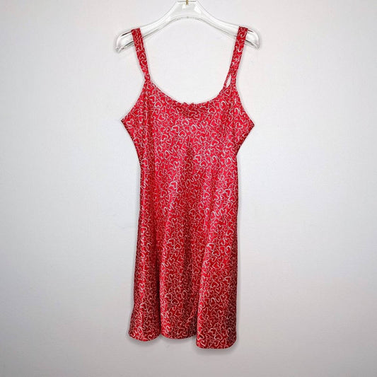 Morgan Taylor Intimates Vintage Red Heart Print Satin Slip Dress Nightie Size L