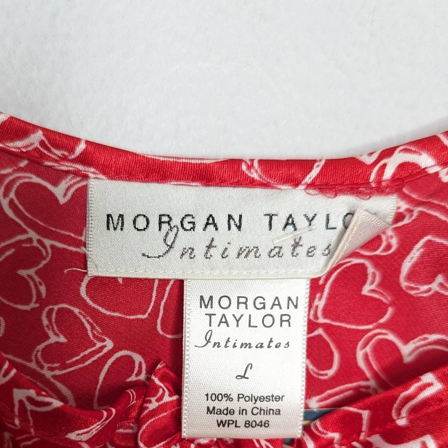 Morgan Taylor Intimates Vintage Red Heart Print Satin Slip Dress Nightie Size L