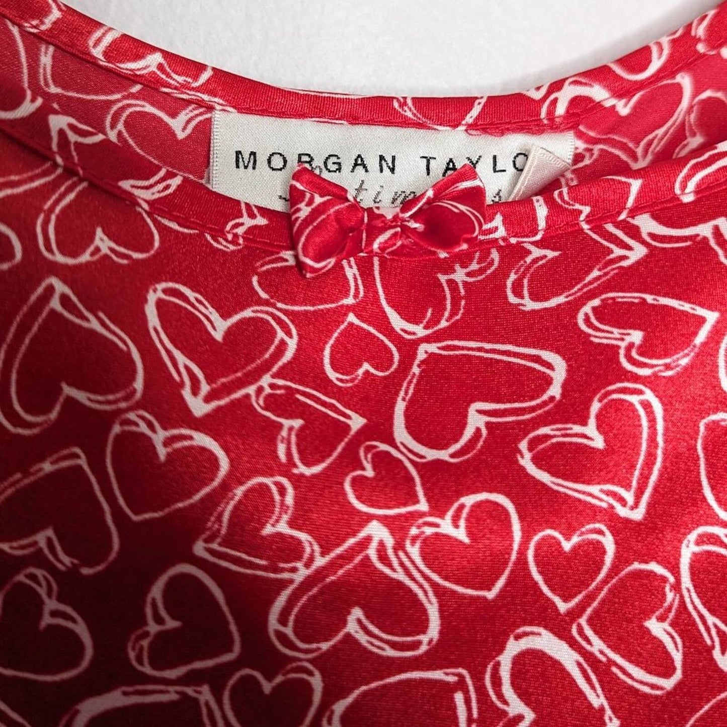 Morgan Taylor Intimates Vintage Red Heart Print Satin Slip Dress Nightie Size L