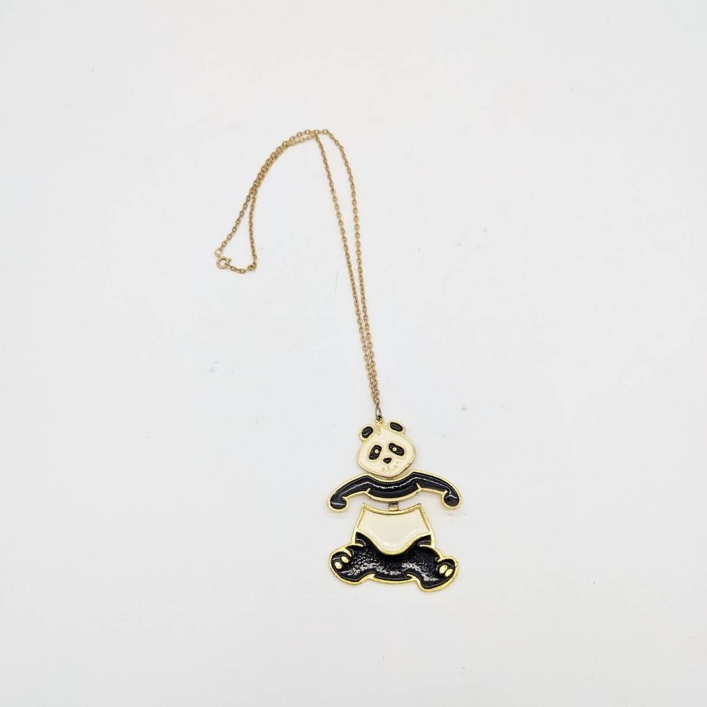 Vintage Beatrix Black and White Enamel Panda Bear Necklace 1970s