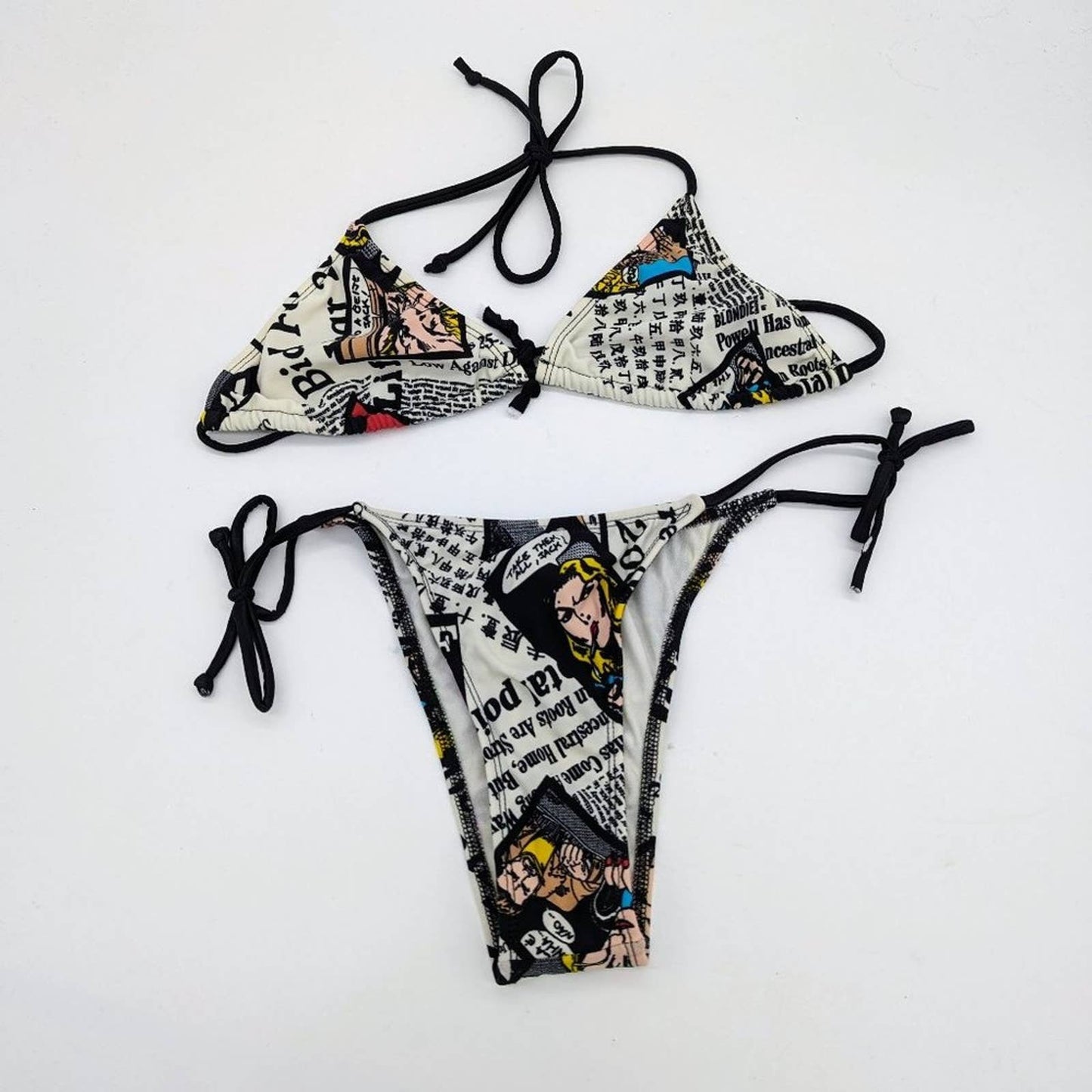 Chica Rica Blondie Graphic Comic Strip Print String Bikini Vintage 1990s Size M