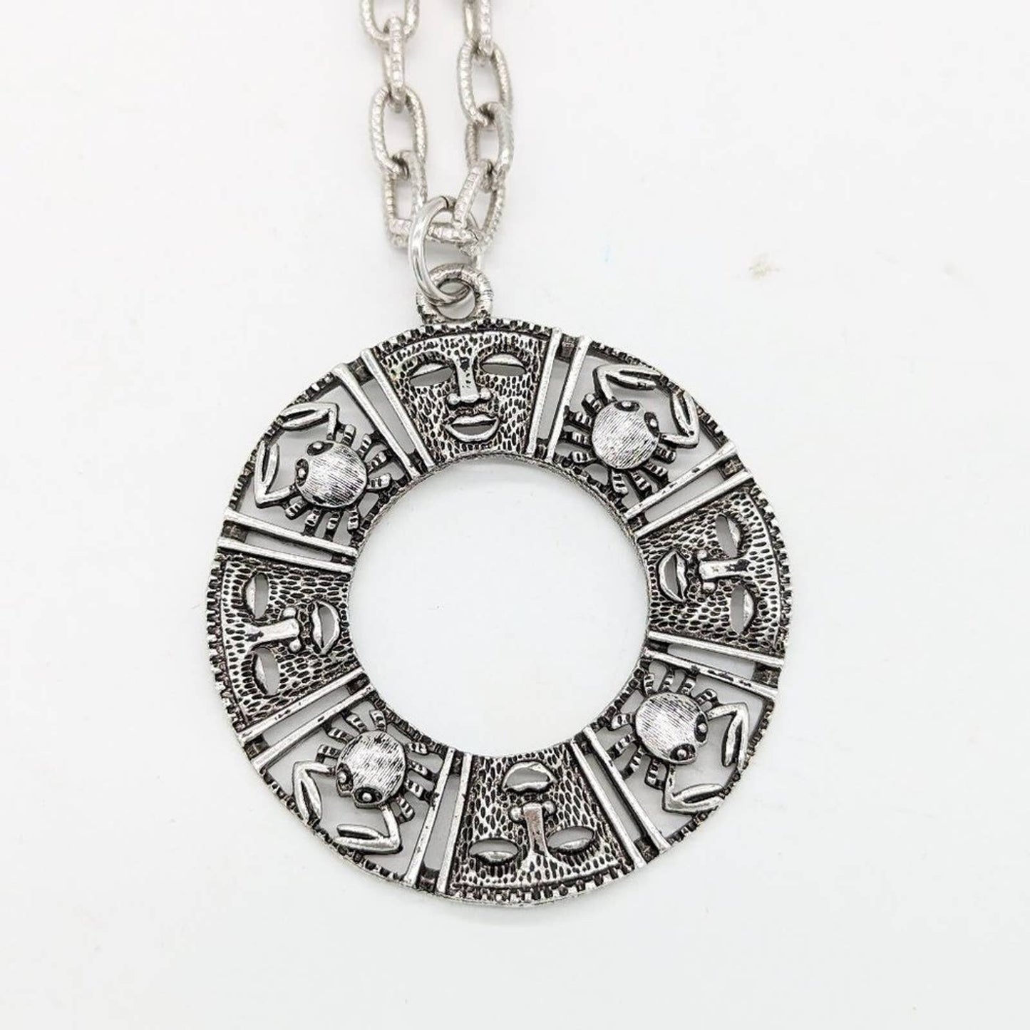 Sarah Coventry Vintage 1960s Cancer Zodiac Pendant Necklace Silver Adjustable