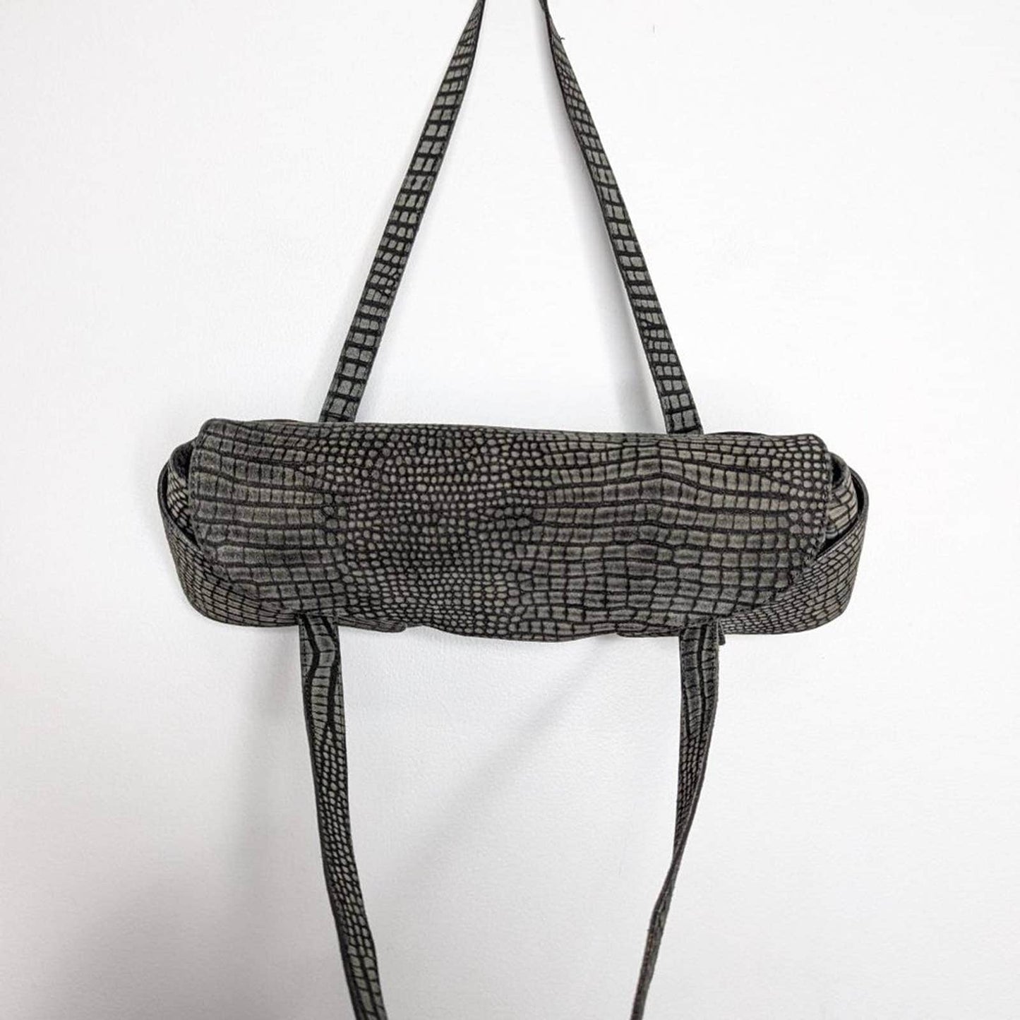 Paravidino Vintage Black Suede Leather Baguette Shoulder Bag Crocodile Pattern