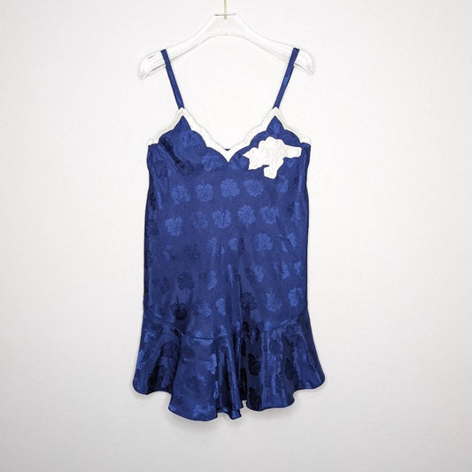 Victoria's Secret Gold Label Vintage Blue Floral Pattern Satin Nightie Size S