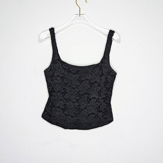 Cosabella Vintage Black Lace Cropped Tank Top Stretch Back Zip Size M