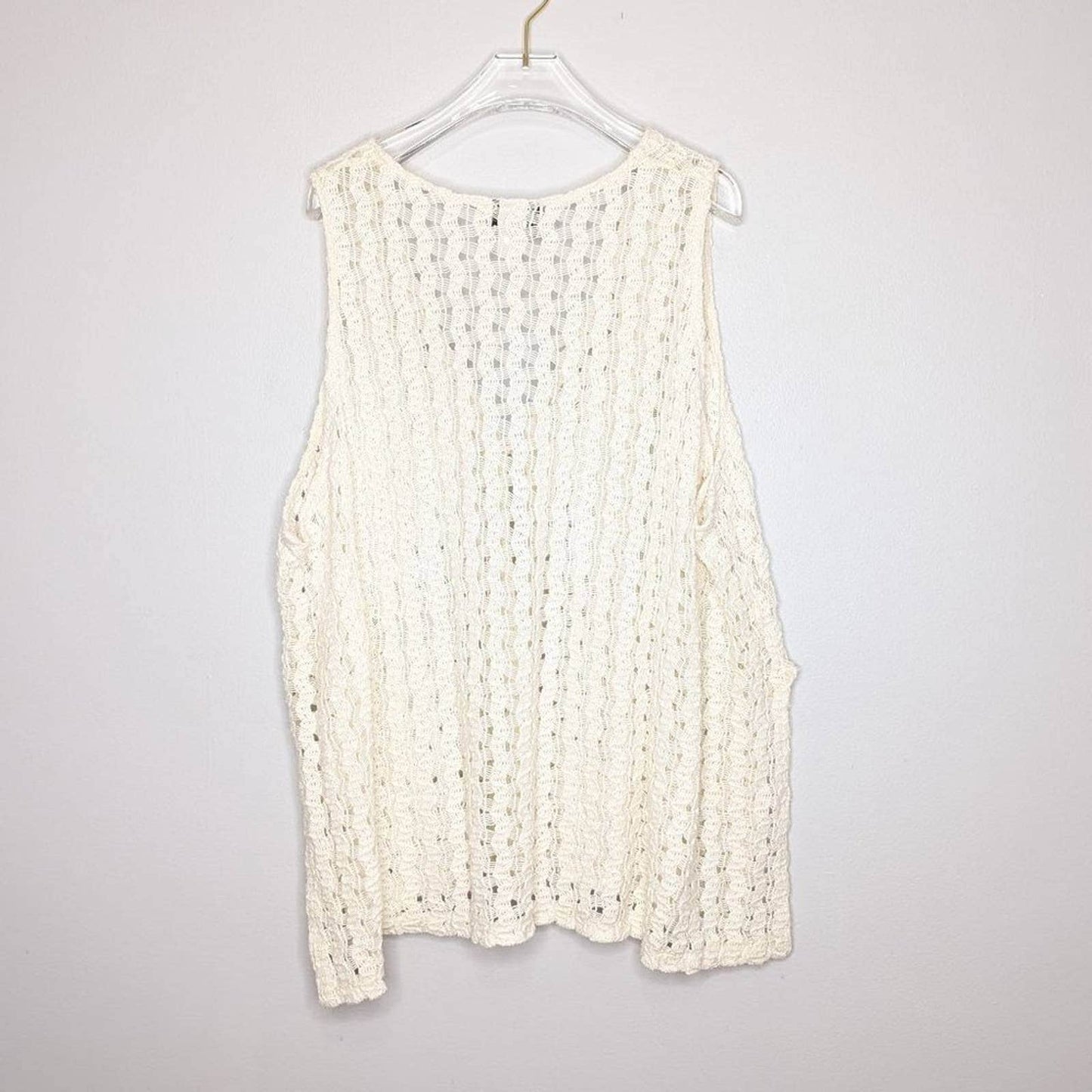 Vintage Via B'Way Cream Crochet Vest Tie Front Sleeveless Boho V-Neck 90's