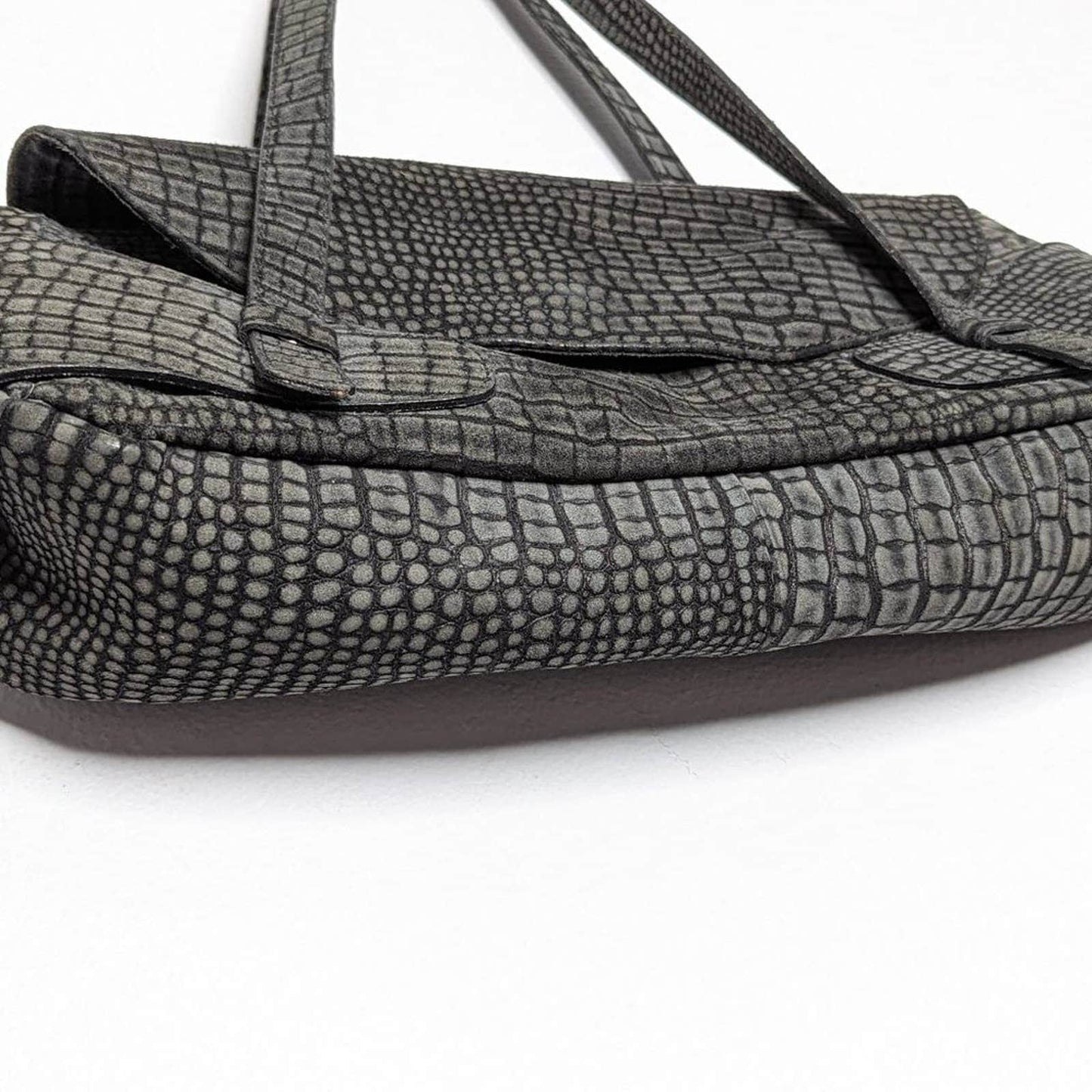 Paravidino Vintage Black Suede Leather Baguette Shoulder Bag Crocodile Pattern