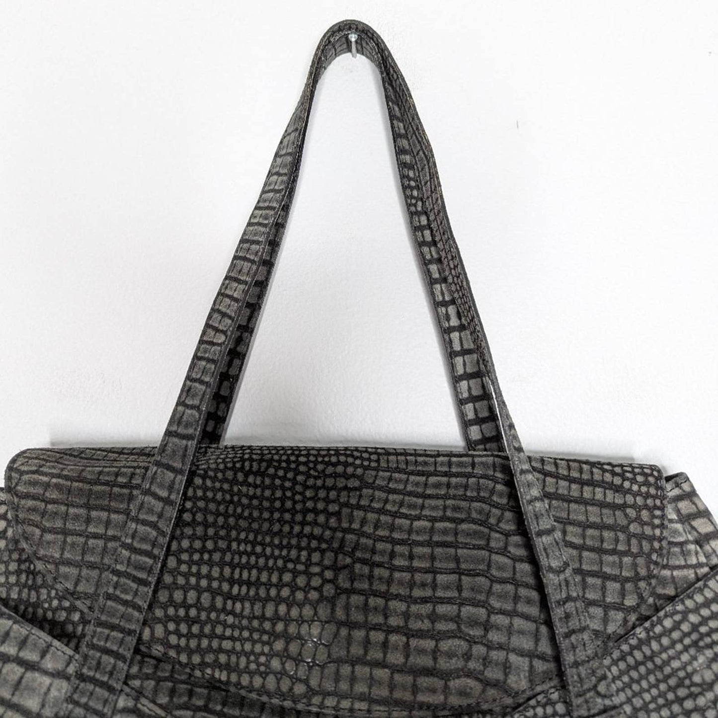 Paravidino Vintage Black Suede Leather Baguette Shoulder Bag Crocodile Pattern