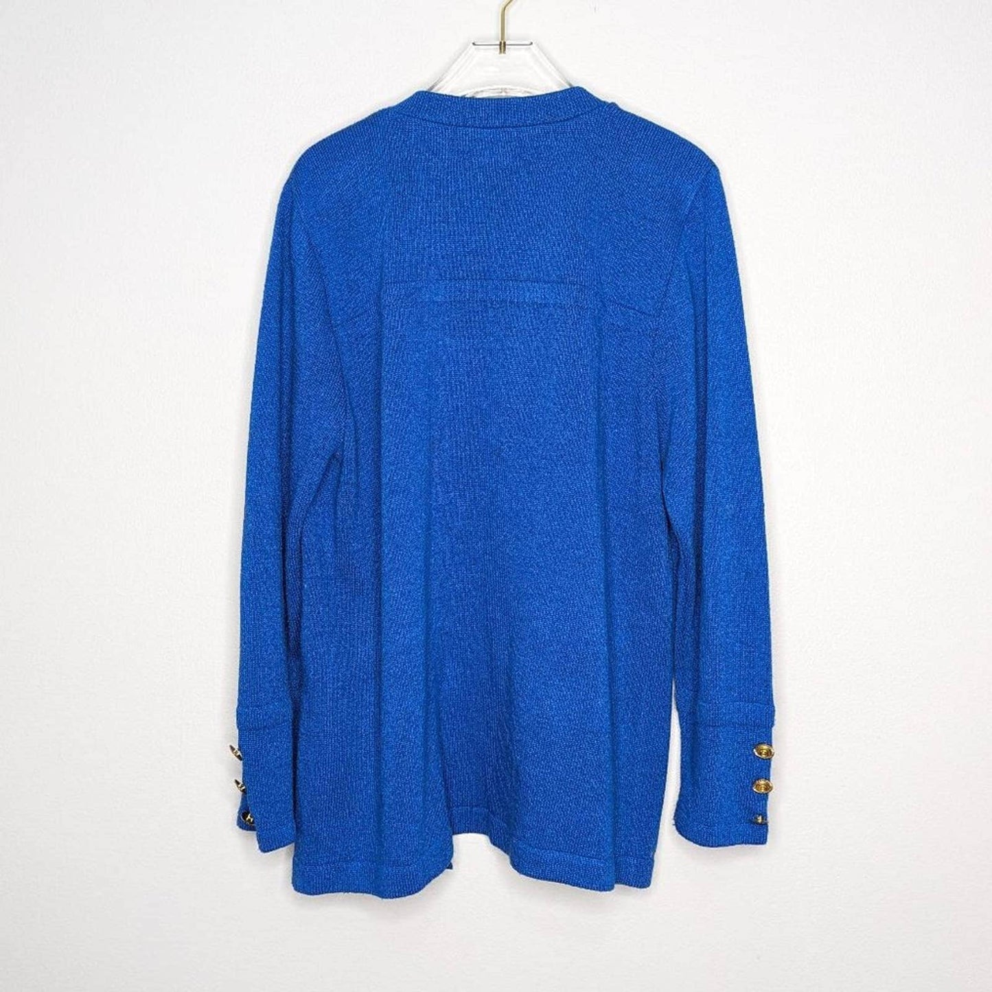 San Remo Vintage Royal Blue Open Front Cardigan Long Sleeve Gold Buttons Chain