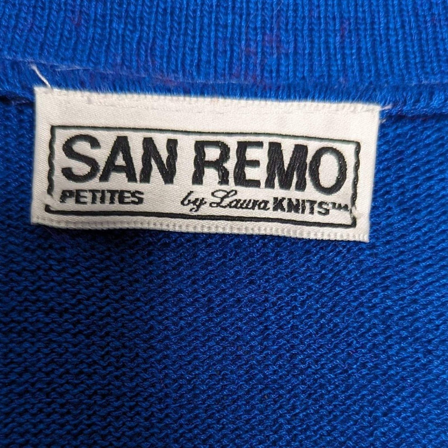 San Remo Vintage Royal Blue Open Front Cardigan Long Sleeve Gold Buttons Chain