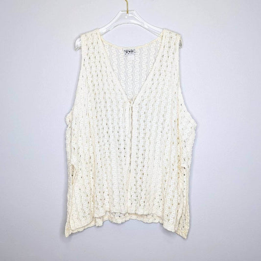 Vintage Via B'Way Cream Crochet Vest Tie Front Sleeveless Boho V-Neck 90's